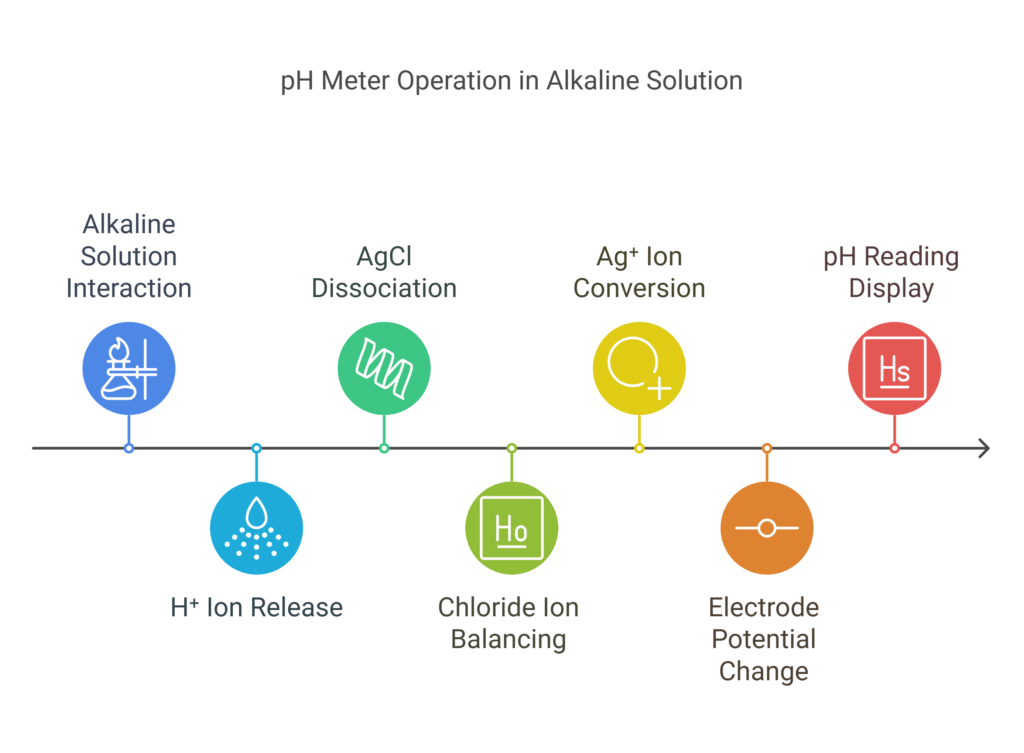 pH meter functioning in alkaline solution